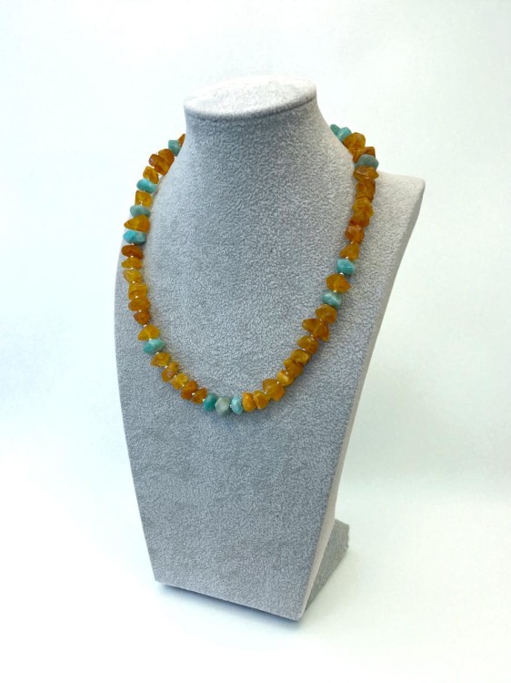 Artystyczny Naszyjnik z bursztynu bałtyckiego i amonitu z dodatkiem srebra