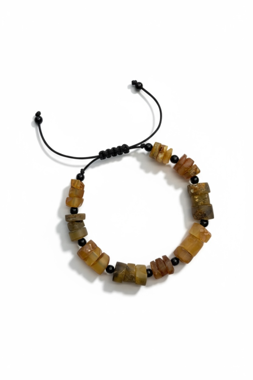 Bransoletka z bursztynu i onyksu bez metali – ANJAR biżuteria naturalna