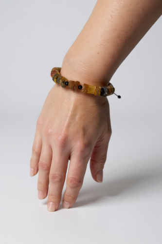 Bransoletka z bursztynu i onyksu handmade – bez metalu | ANJAR Unisex