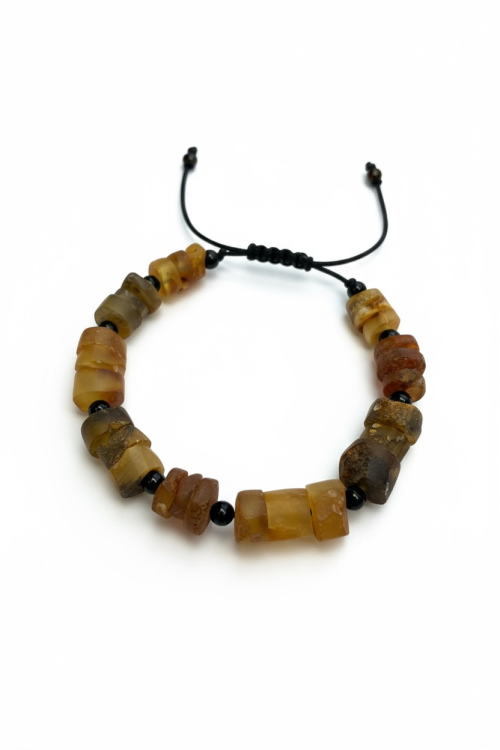 Naturalna bransoletka z bursztynu i onyksu bez metalu | ANJAR