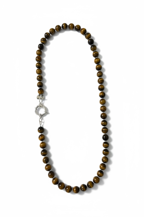 Elegancki, klasyczny naszyjnik z tygrysiego oka i srebra