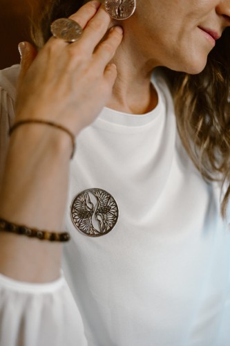 Broszka srebrna Żurawie – ażurowa broszka 925 | ANJAR