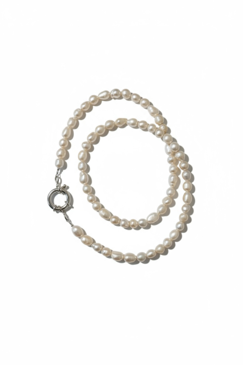 Elegancki naszyjnik perły 50 cm | Srebrne ozdobne zapięcie