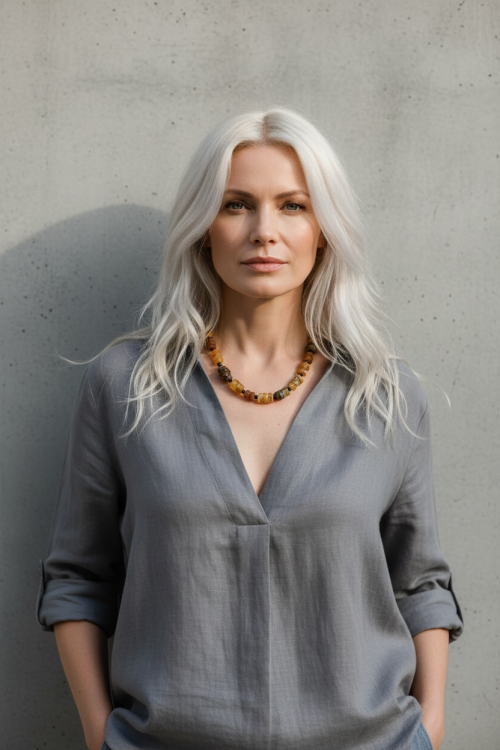 Autorski naszyjnik z bursztynu w różnych odcieniach oraz czarnego onyksu na sznurku jubilerskim